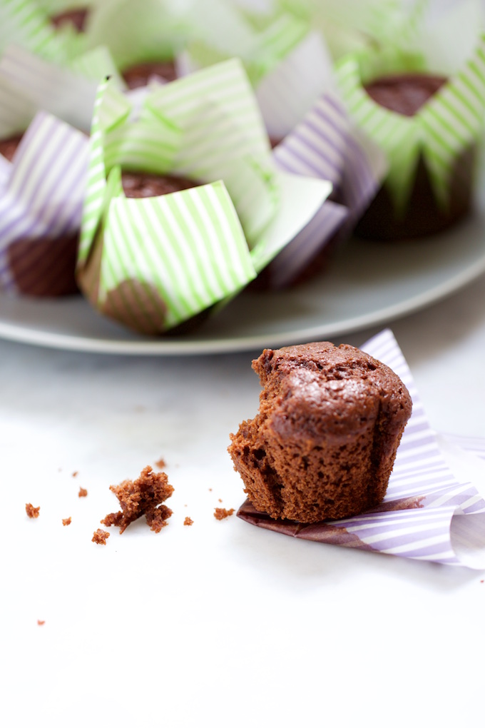 One bitten chocolate muffin