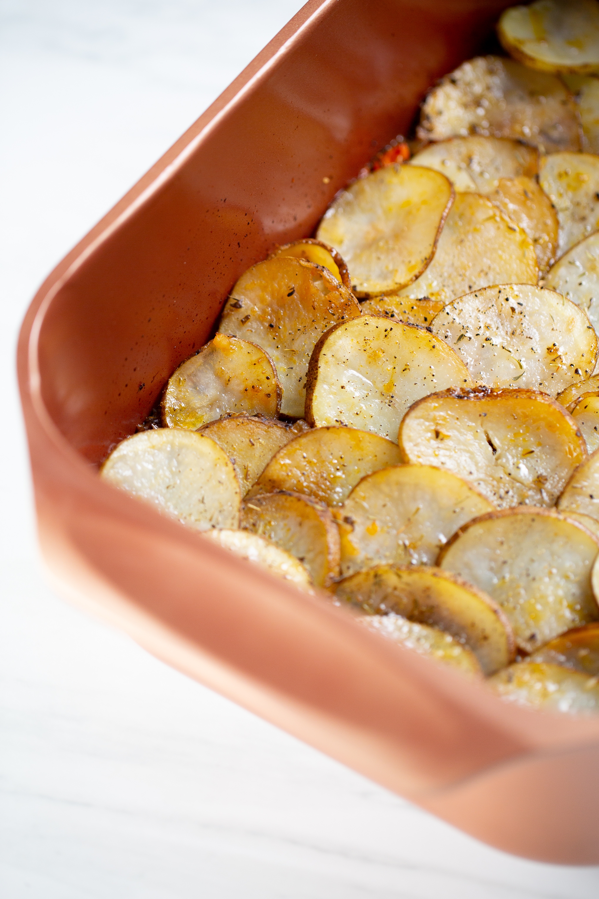 vegan Shepherd's pie with golden potato slices