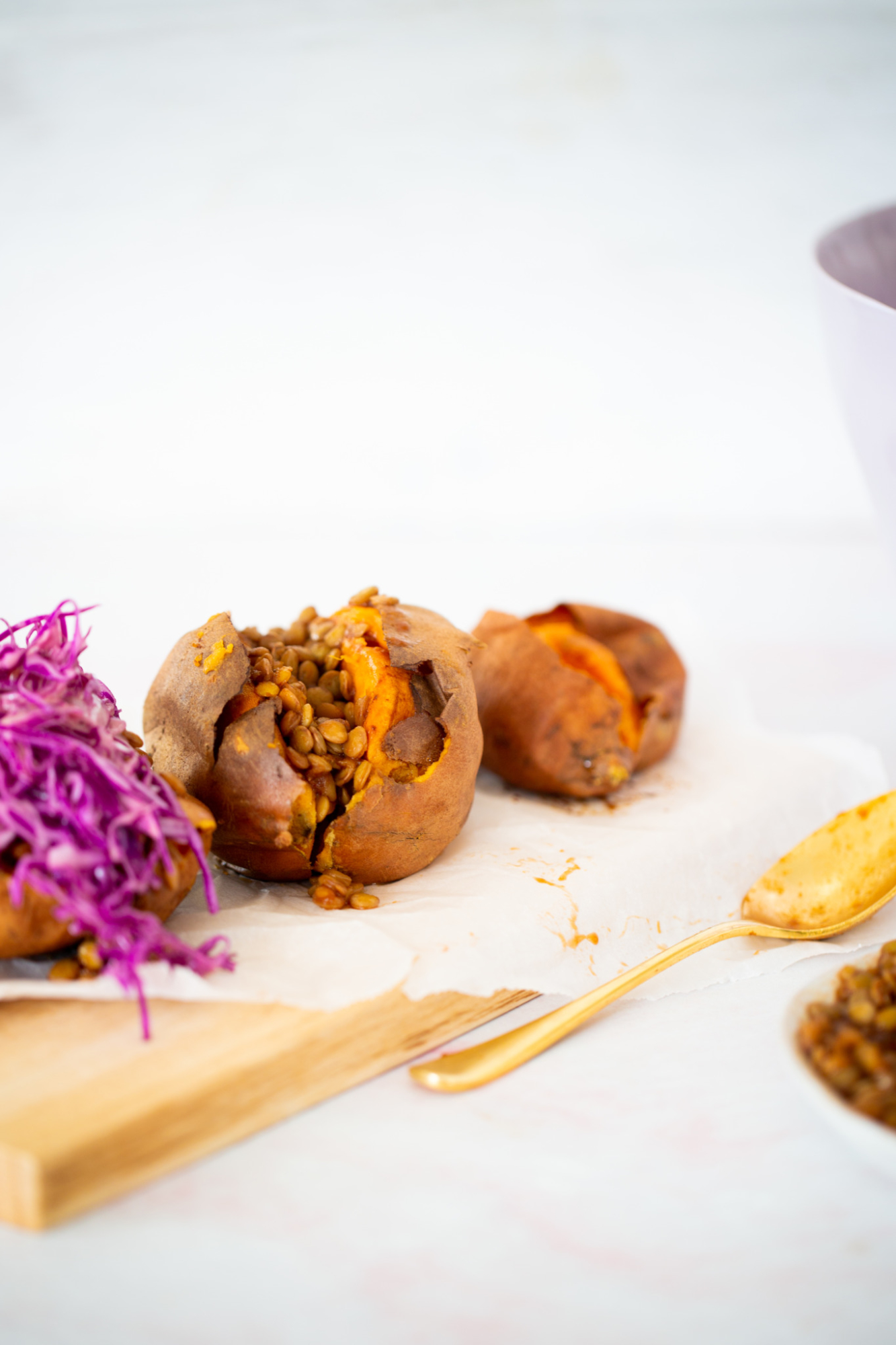 LOADED SWEET POTATOES WITH BBQ LENTILS 