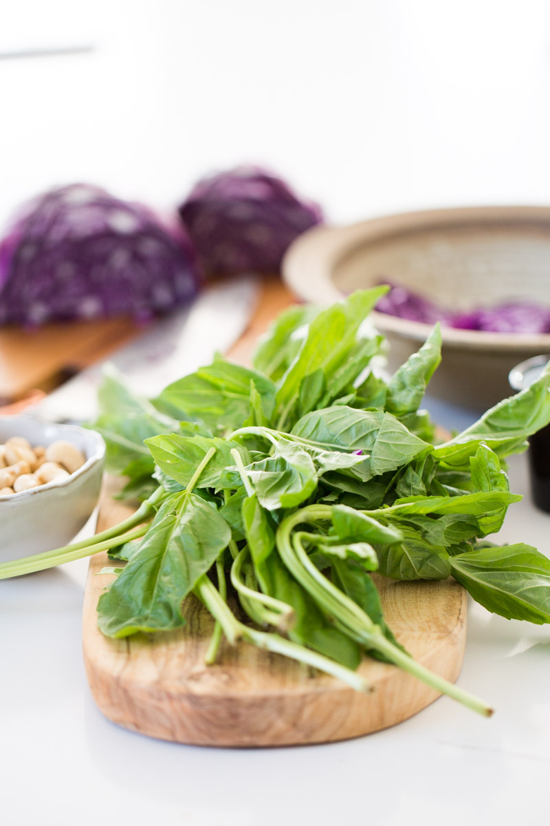 Bunch of basil for the red cabbage slaw