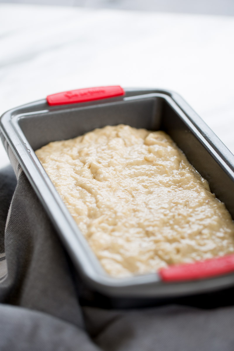 vegan banana bread ready to go in the oven