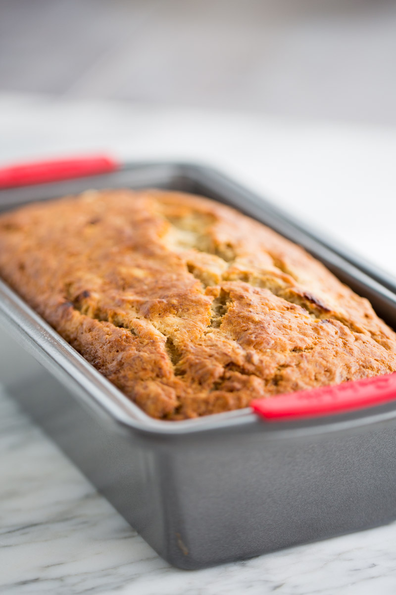 golden and delicious banana bread in the loaf pan