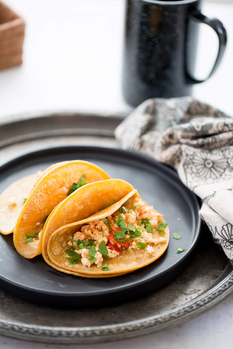 Mexican style tofu scramble breakfast tacos