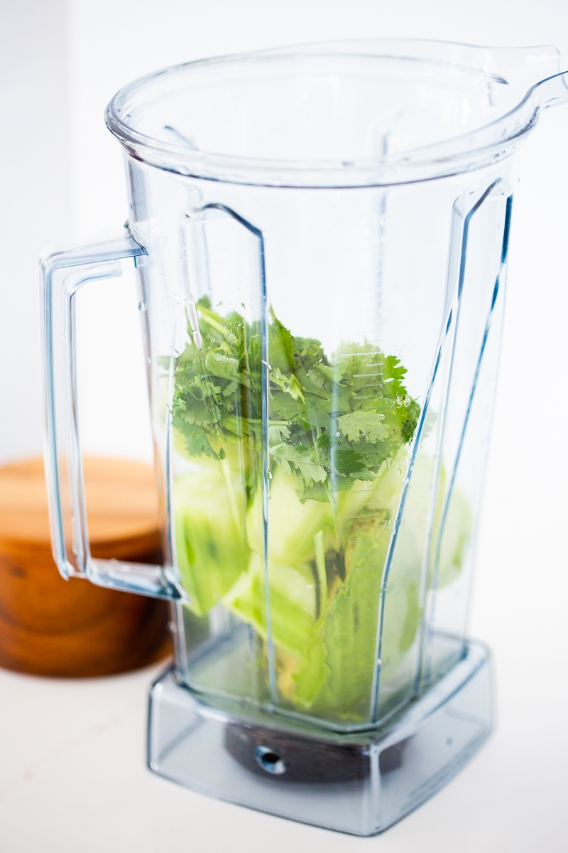 avocado, cilantro and cucumber in a blender