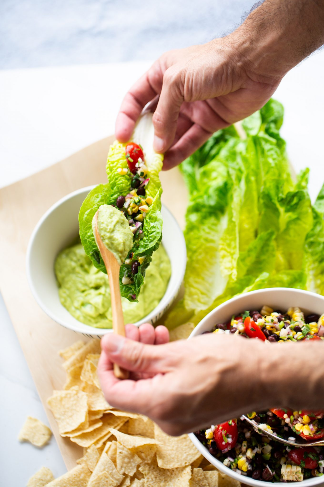 easy taco lettuce wraps with pico de gallo with avocado crema on