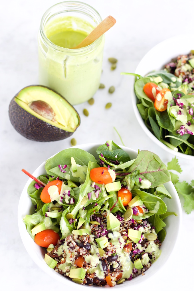 Salad with cilantro mint dressing