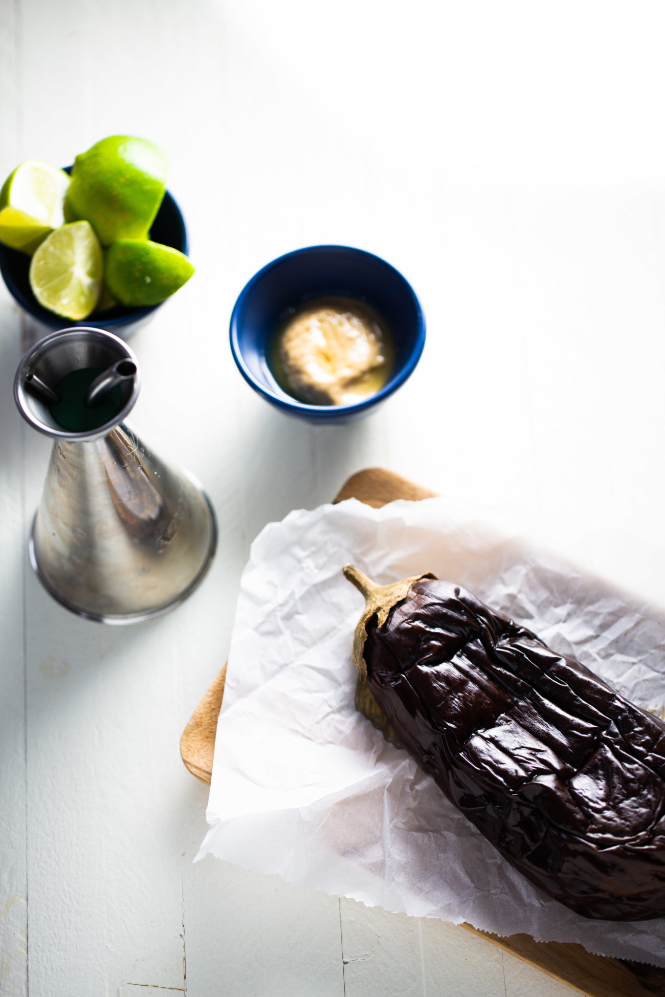 tahini, olive oil, and  roasted eggplant 