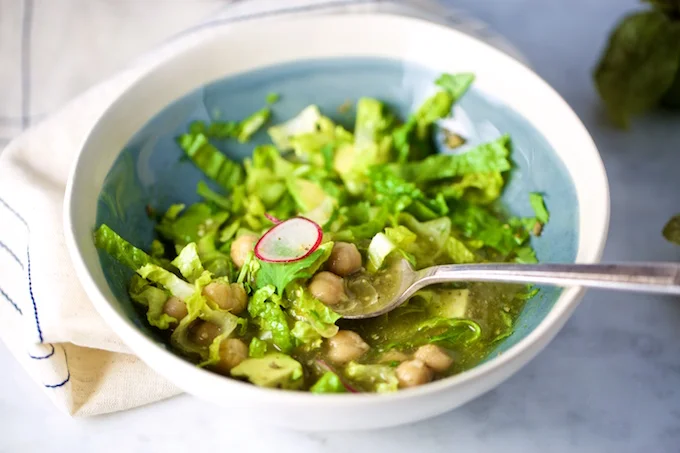 Green Mexican Soup with chickpeas, vegan, deliciuos and healthy