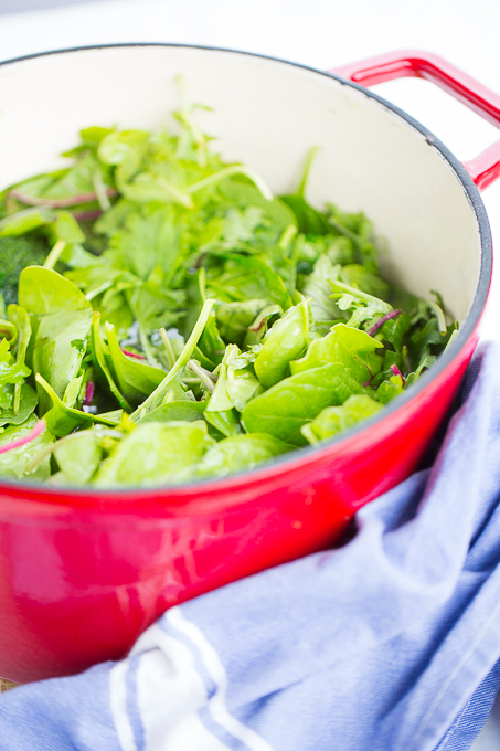 Sopa de brocoli, hojas verdes y alubias