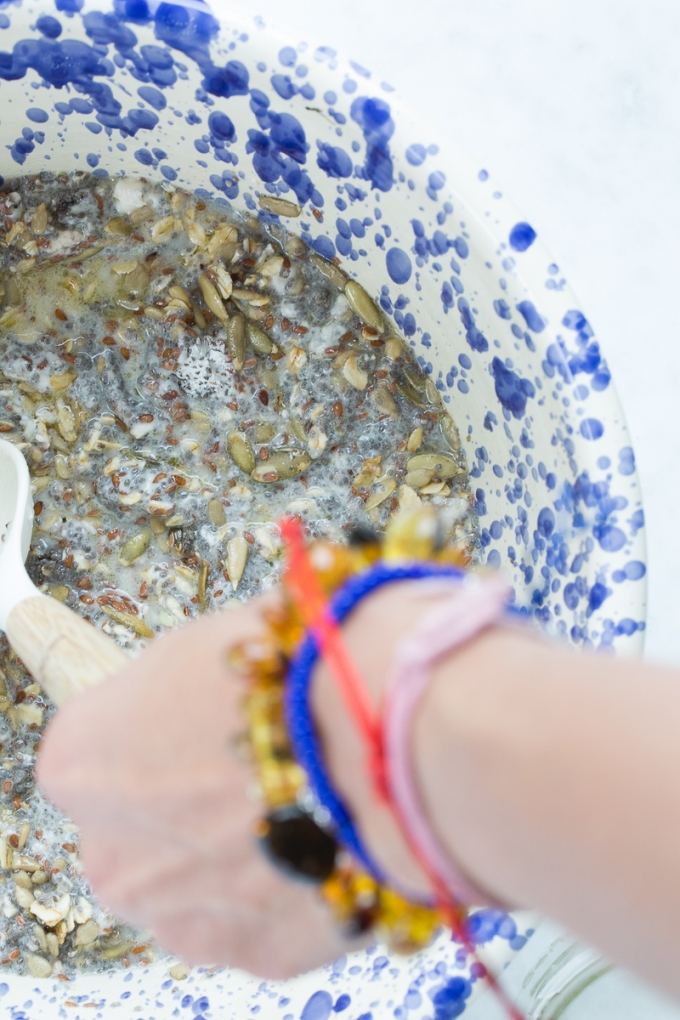 Chia seed cracker mix in a bowl