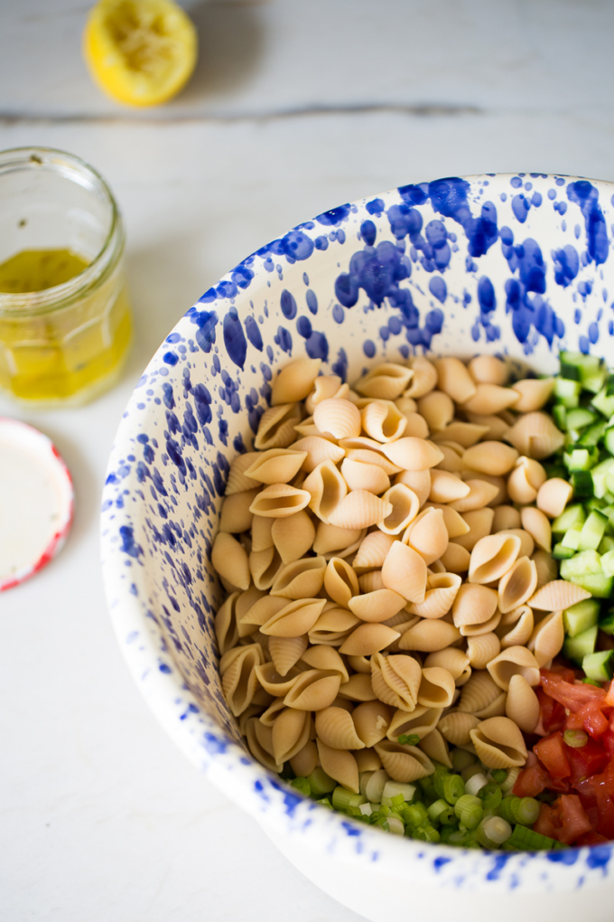 fresh pasta salad before mixing