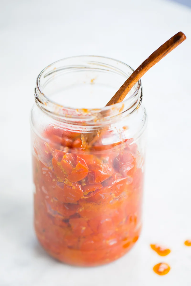 Roasted cherry tomatoes in a jar