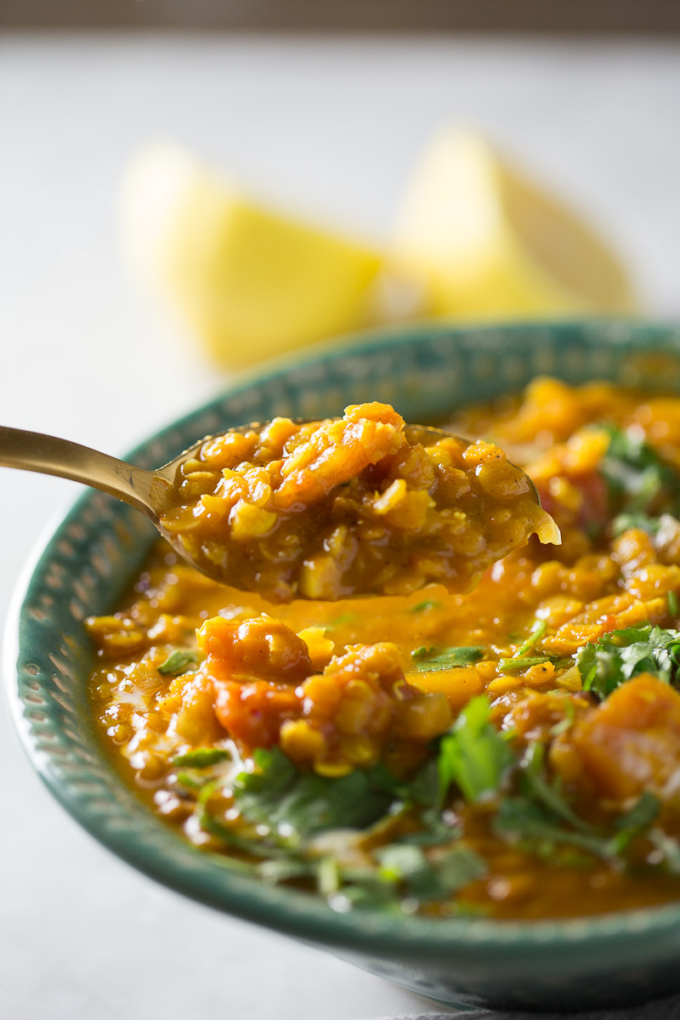 a spoonful of red lentil soup