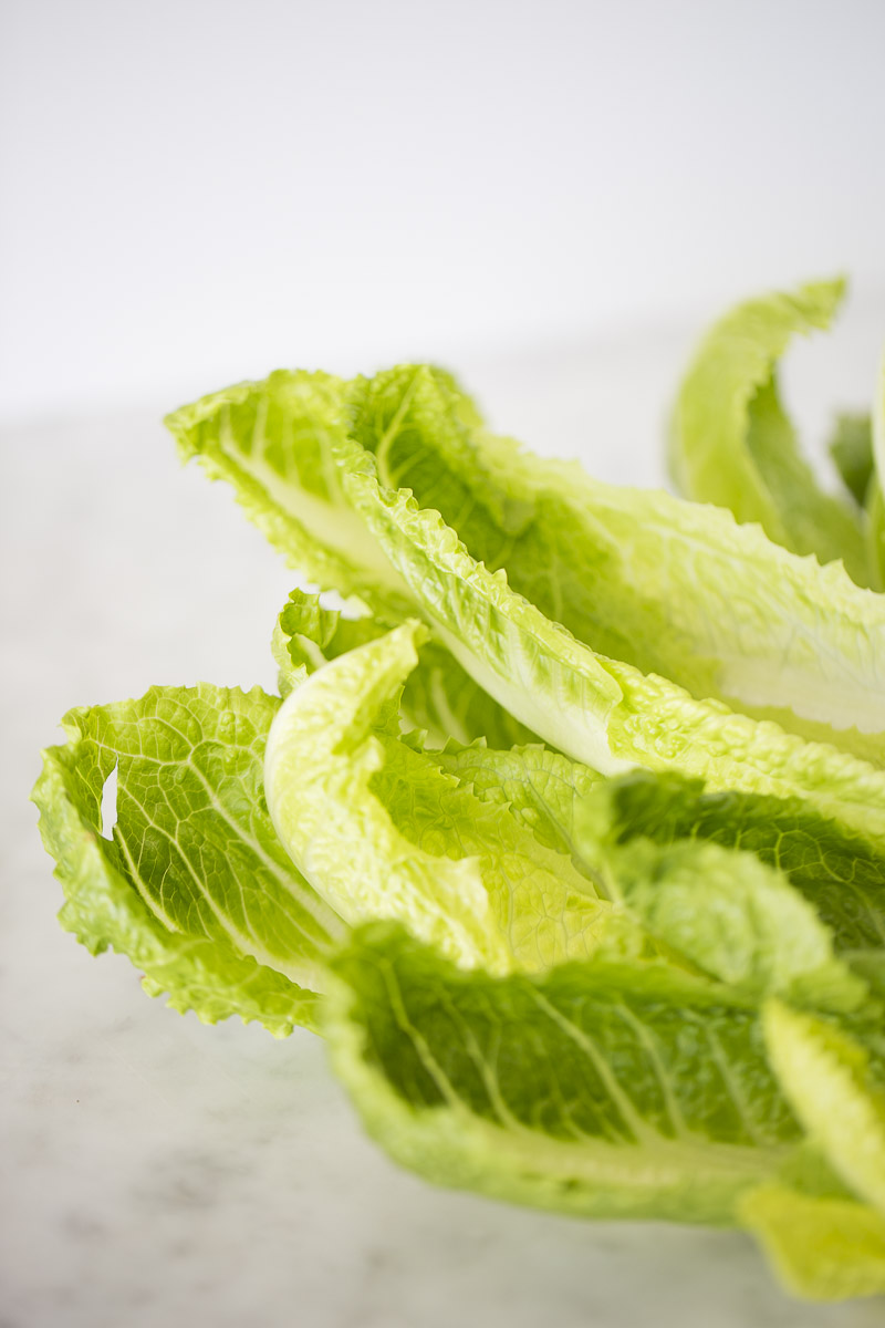 Fresh romaine lettuce leaves ready for Caesar salad.