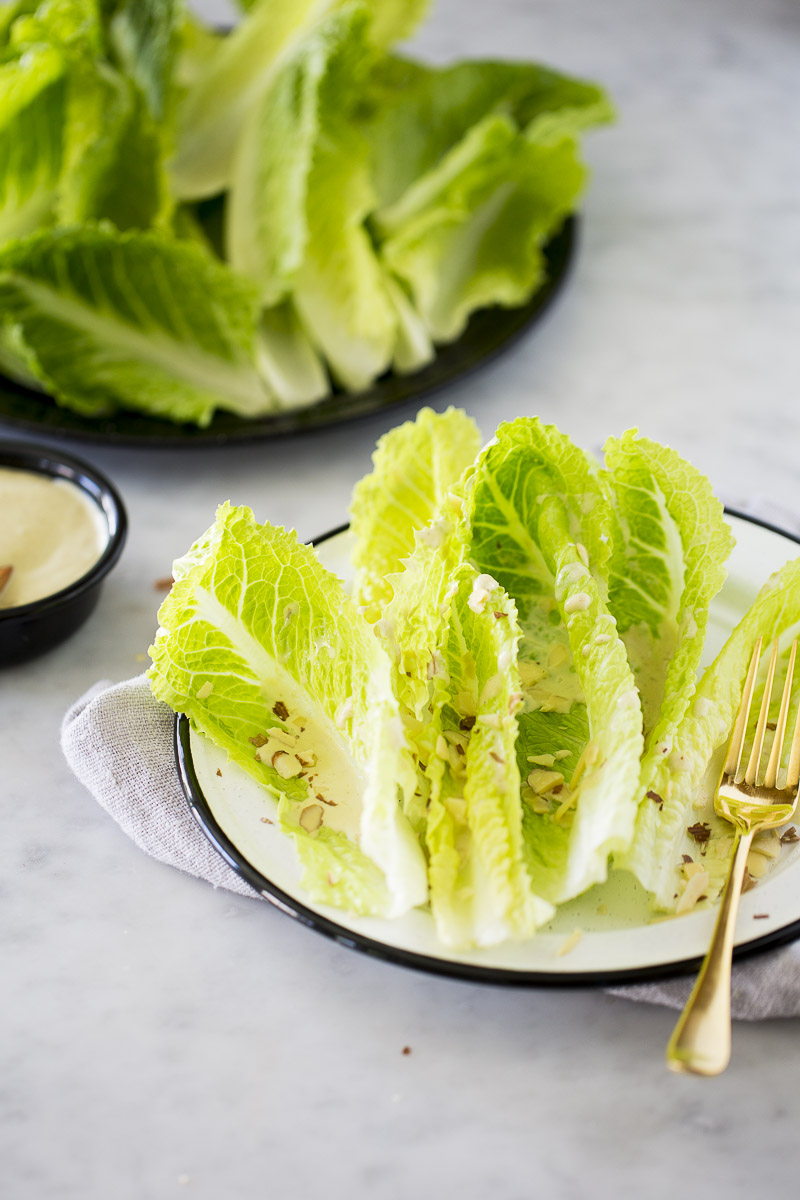 Healthy vegan Caesar salad made in five minutes.