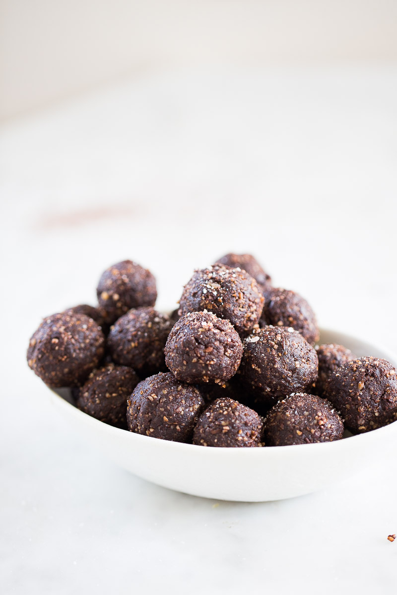 vegan truffles in a white bowl