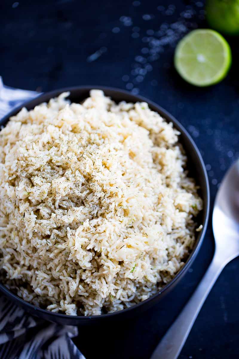 brown rice in a dark bowl