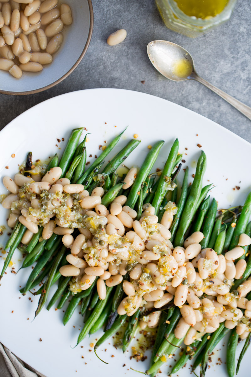 Roasted green bean salad wihit white beans and preserved lemon vinaigrette