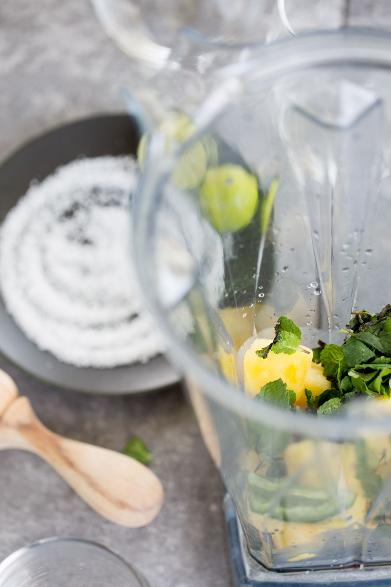 Ingredients in the blender for the mocktails