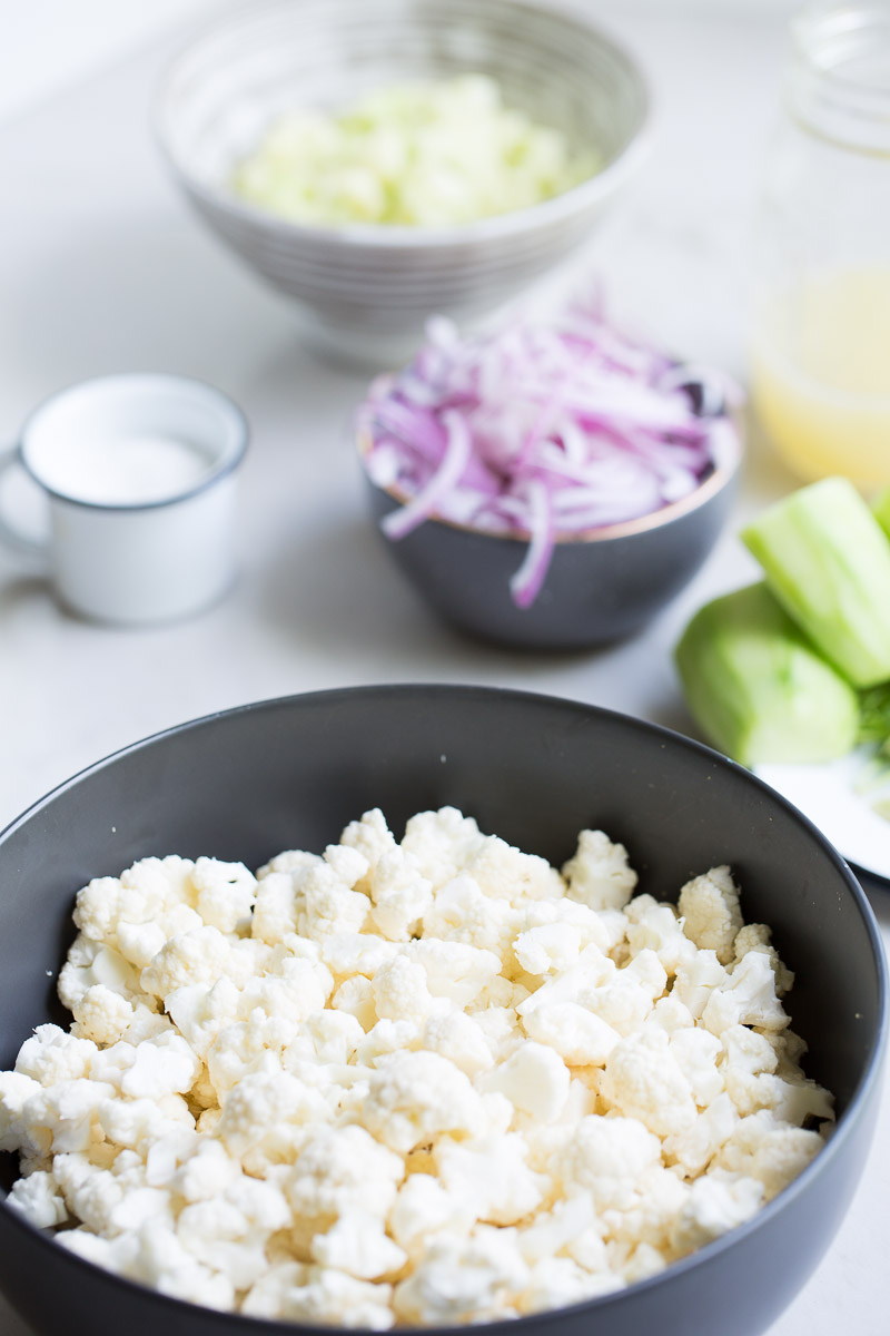 ingredients to prepare aguachile made  with cauliflower