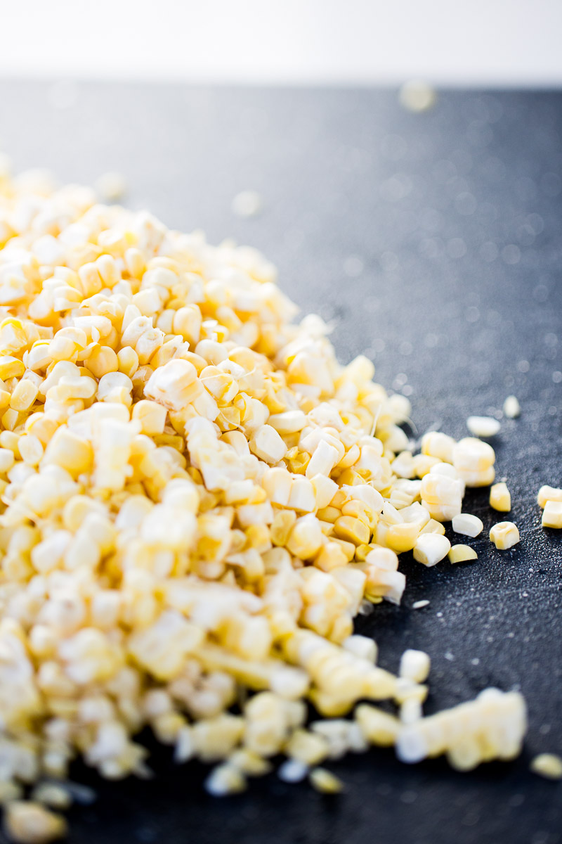 corn kernels on cutting board