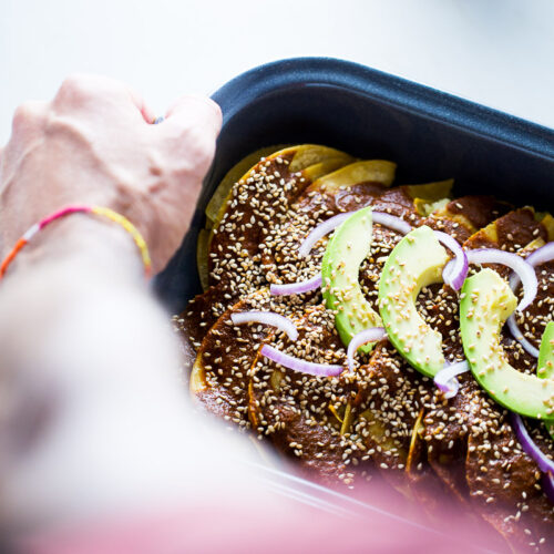 The best recipe for vegan mole enchiladas.