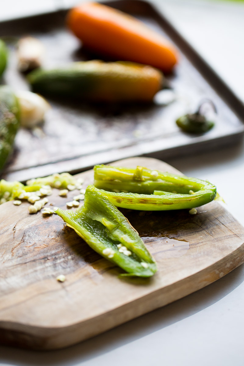 roasted jalapeño cut in half with veins and seeds removed