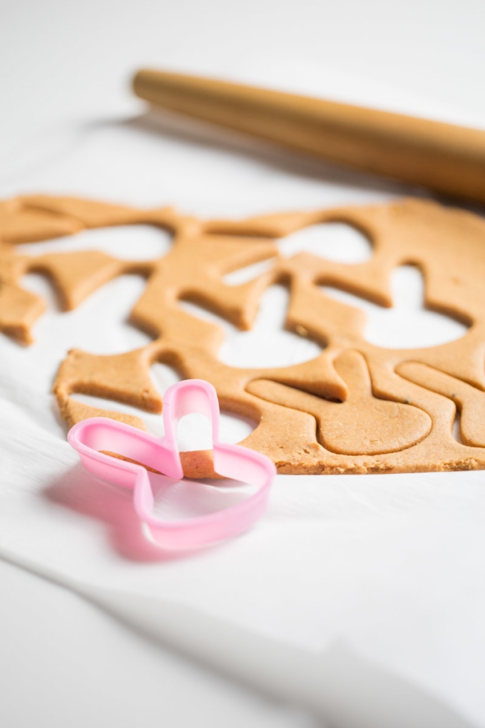 cut cookies and rolled dough for vegan dog treats