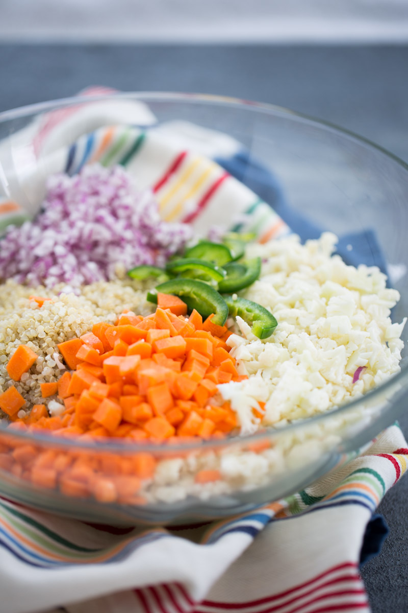 vegan ceviche ingredients in a mixing bowl