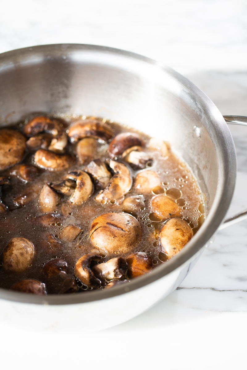 Creamy vegan mushroom soup in the makining