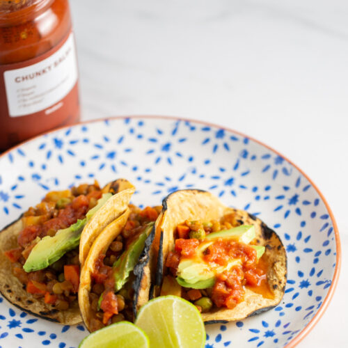 Vegan lentil picadillo tacos