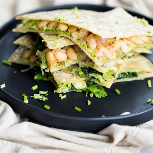 white bean and kale vegan quesadilla