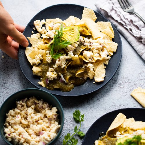 vegan chilaquiles with tomatillo sauce