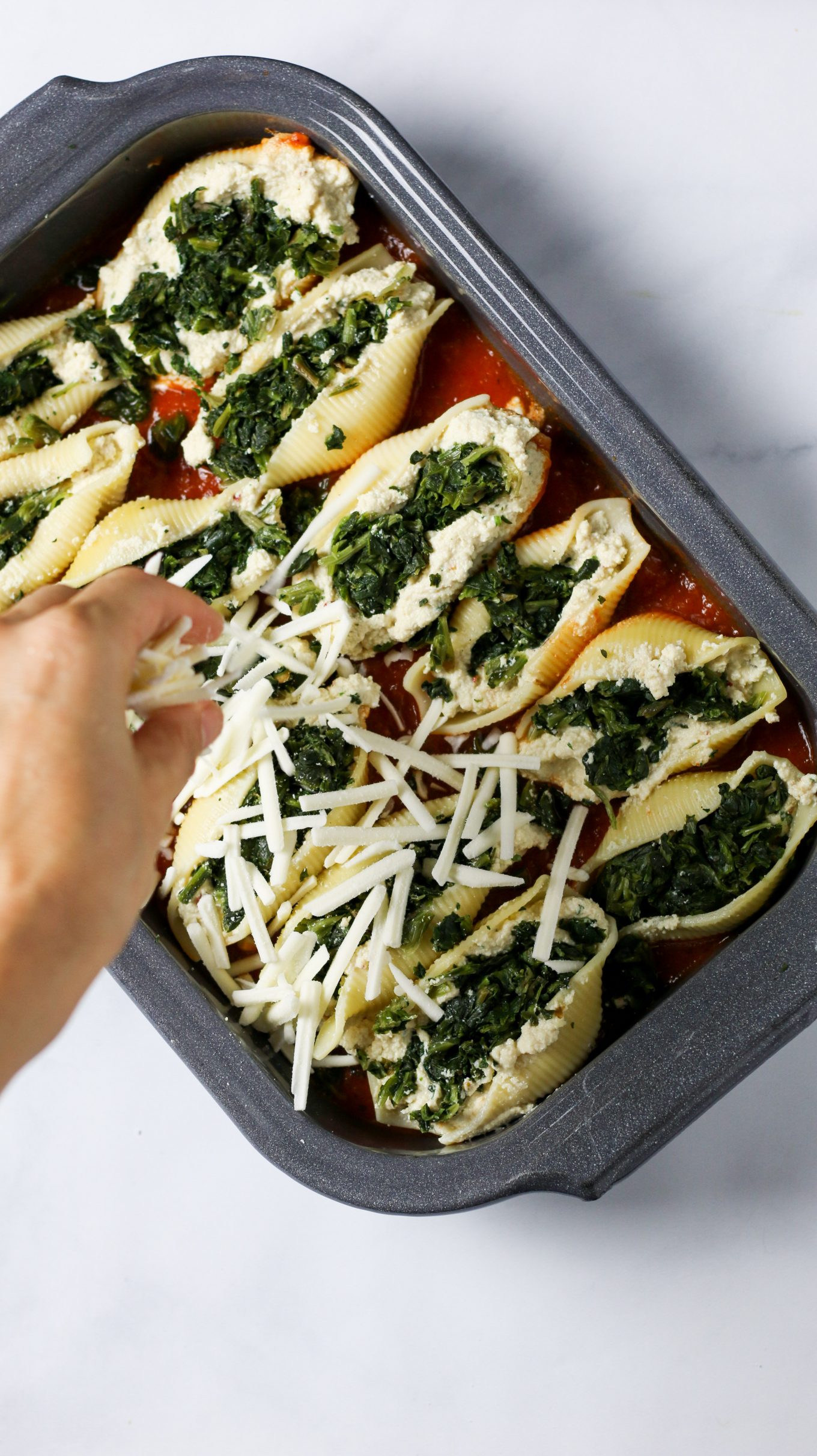 VEGAN STUFFED SHELLS with tofu ricotta and spinach