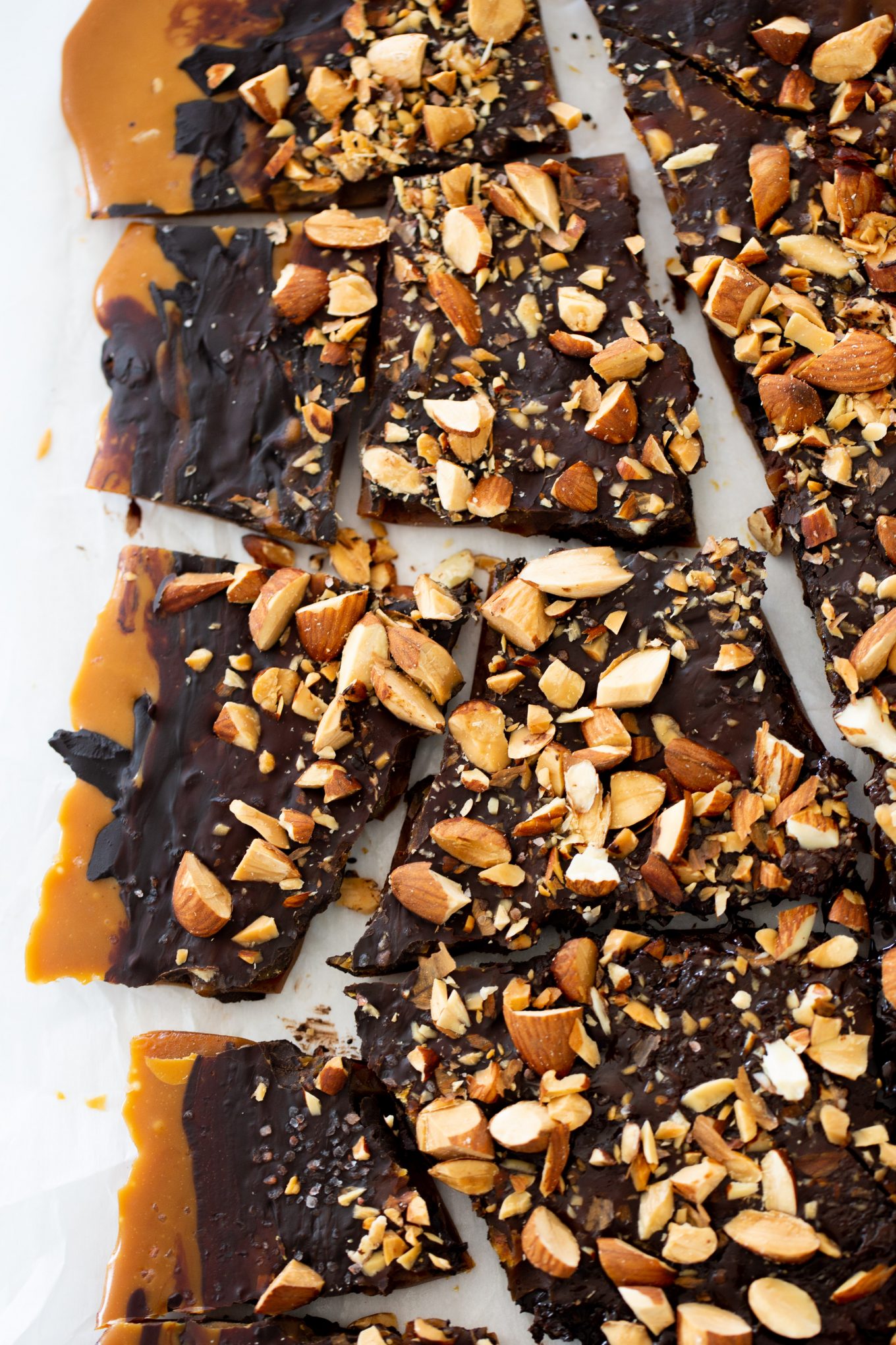 Vegan toffee with almonds  cut  into pieces 