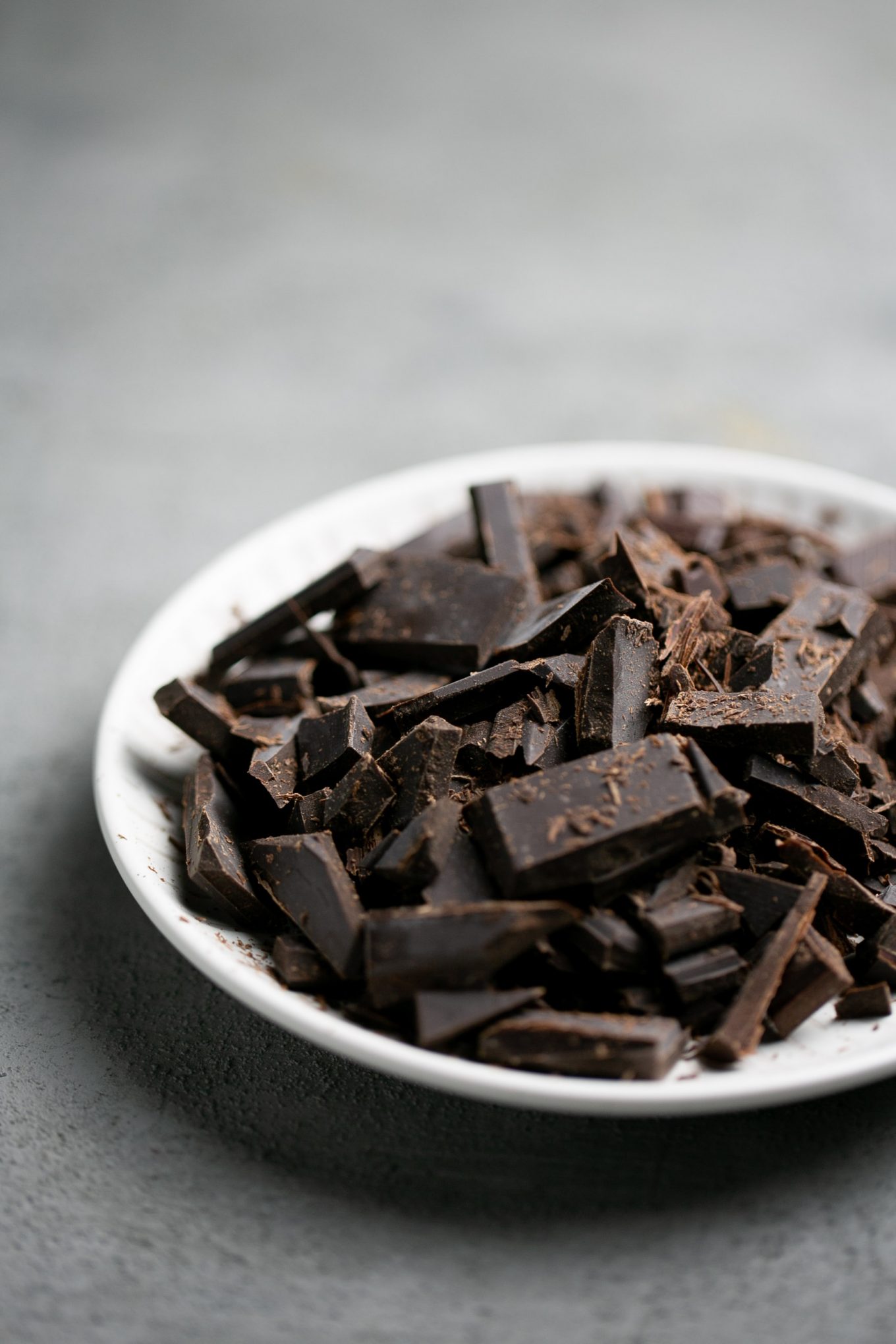 a saucer with chopped dark chocolate