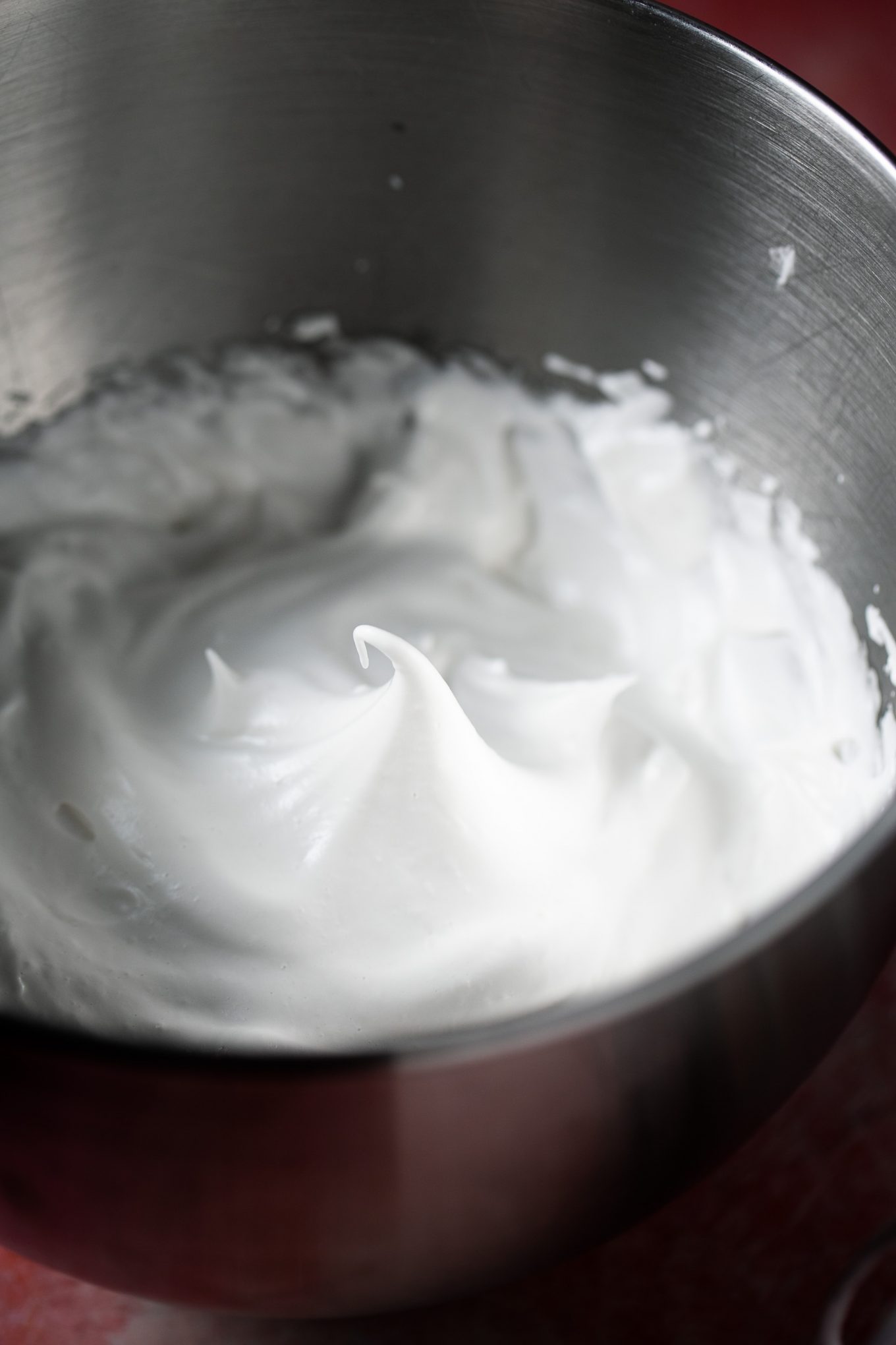 whipped aquafaba in the mixer bowl