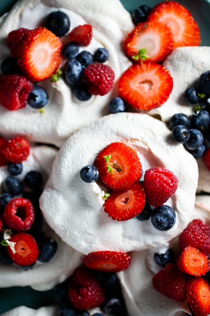 vegan pavlovas with fresh berries