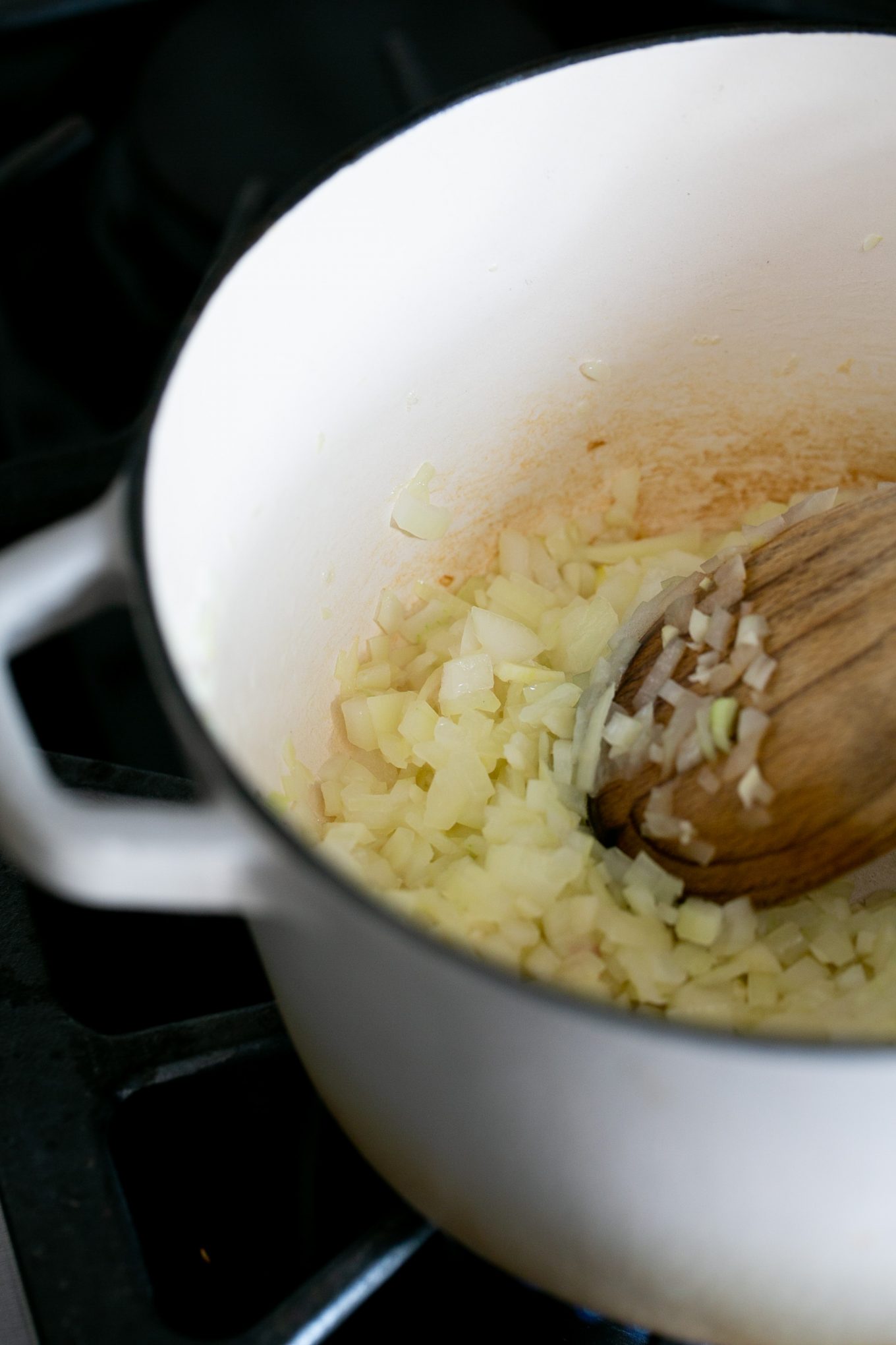 Sauteeing onions for the the enchilada sauce.