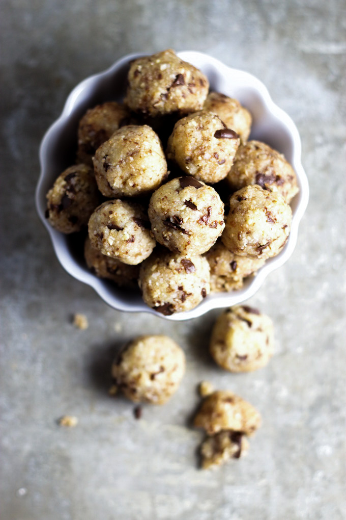 vegan cookie dough bites in a small bowl