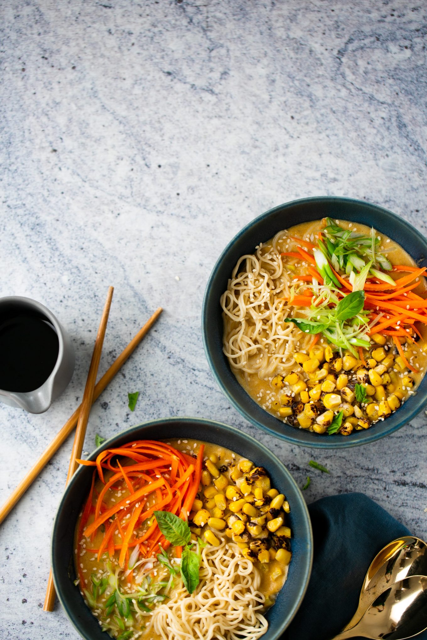 two bowls with homemade vegan ramen