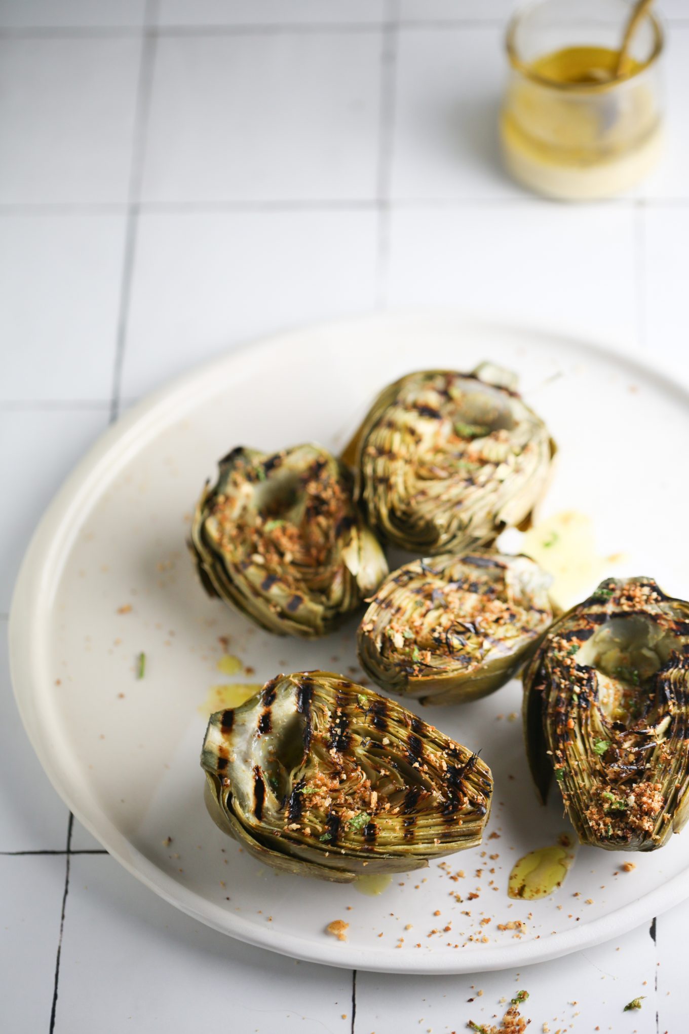 Grilled artichokes with simple vinaigrette