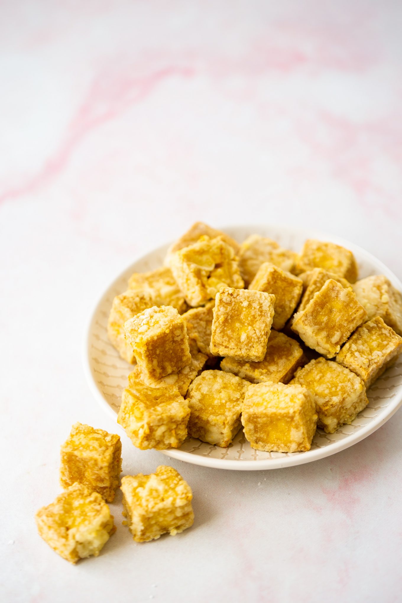 A small plate with crispy tofu