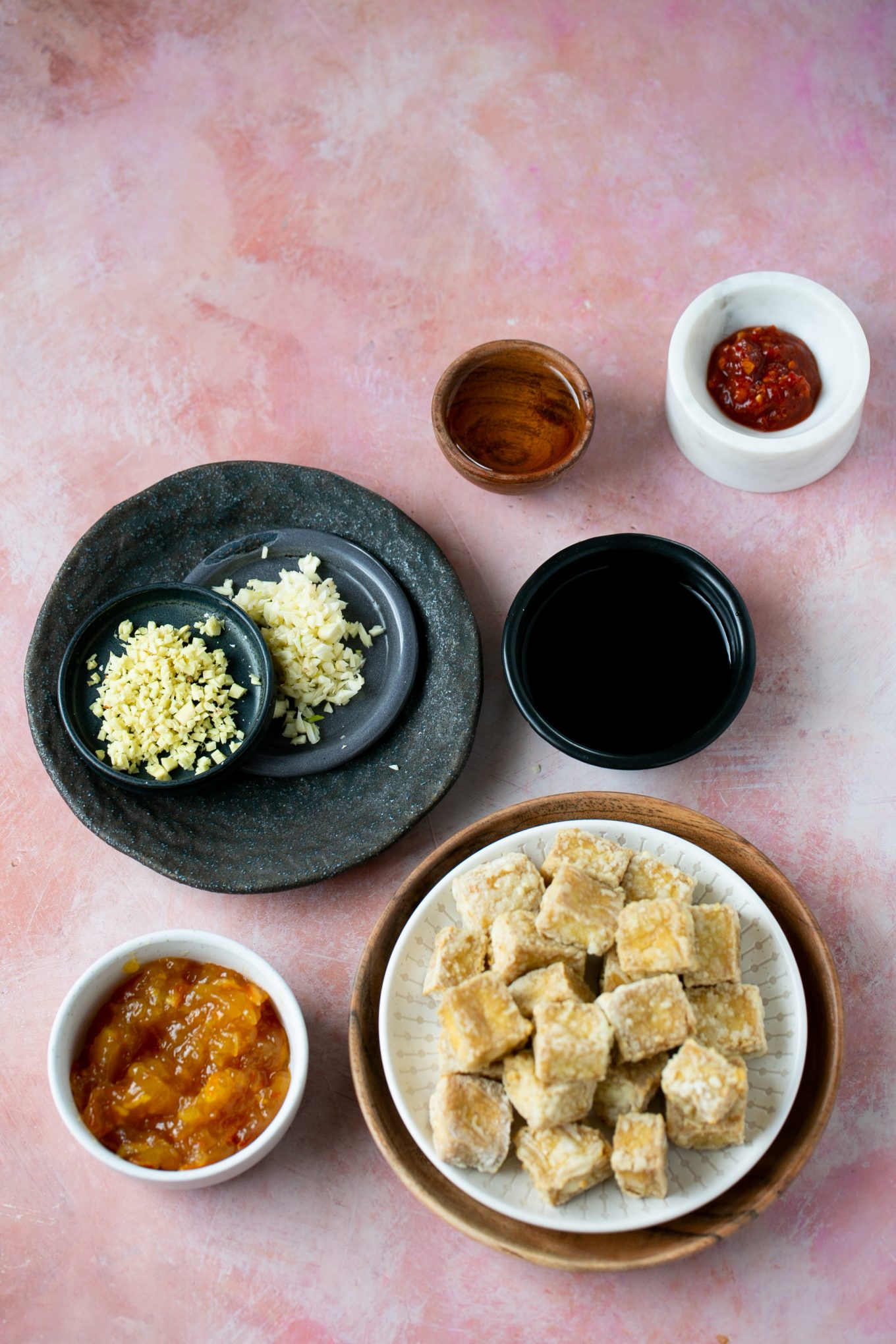 ingredients to make crispy orange tofu