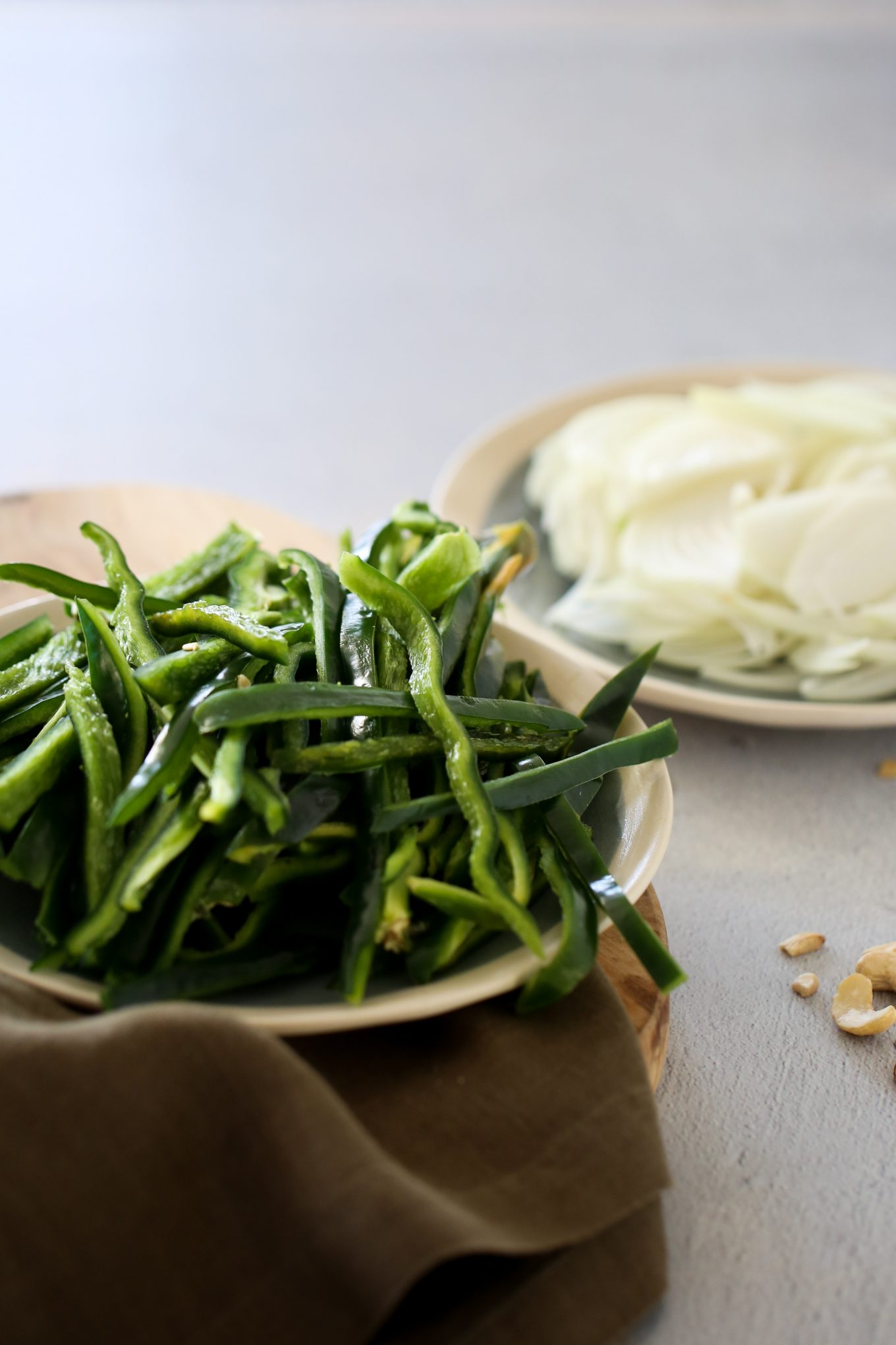 sliced onions and poblano peppers (rajas)