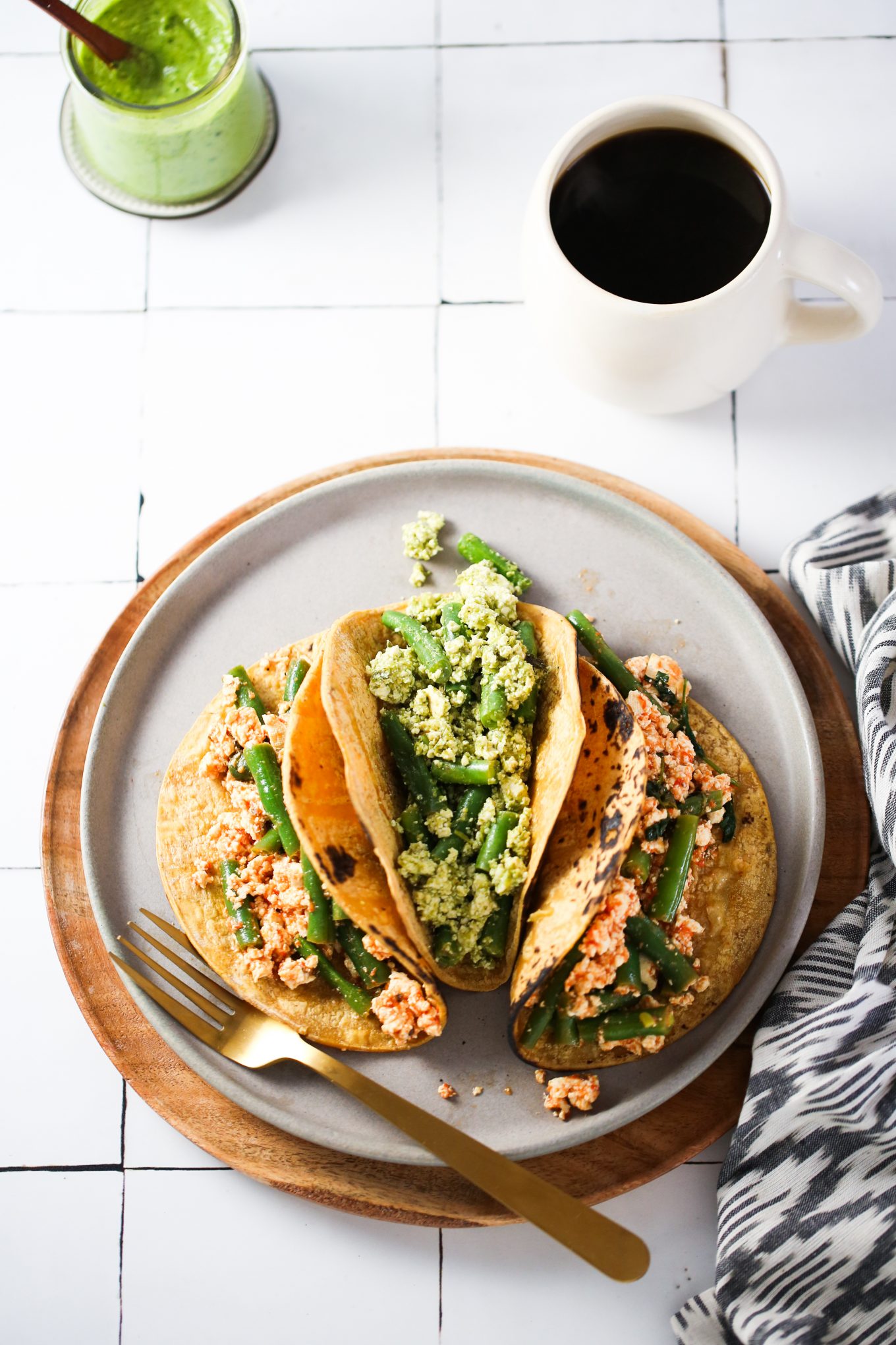 Green beans scramble in salsa tacos.