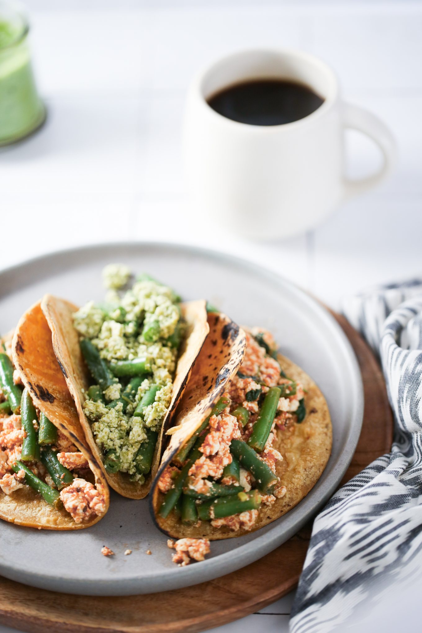 Green beans scramble Mexican tacos