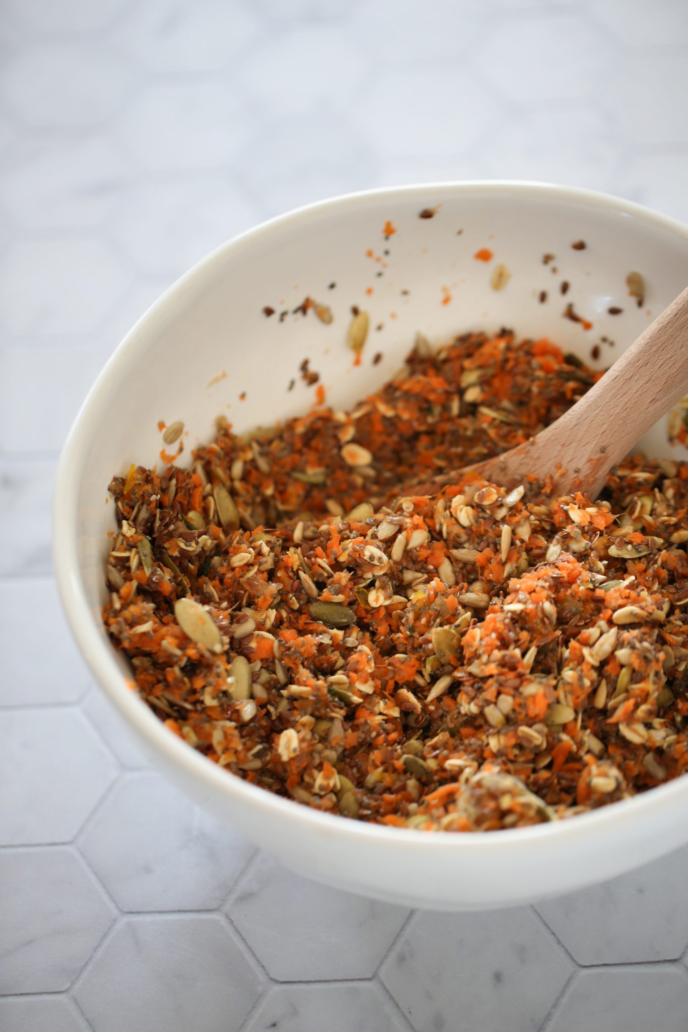 seeds and carrot juice pulp in a bowl