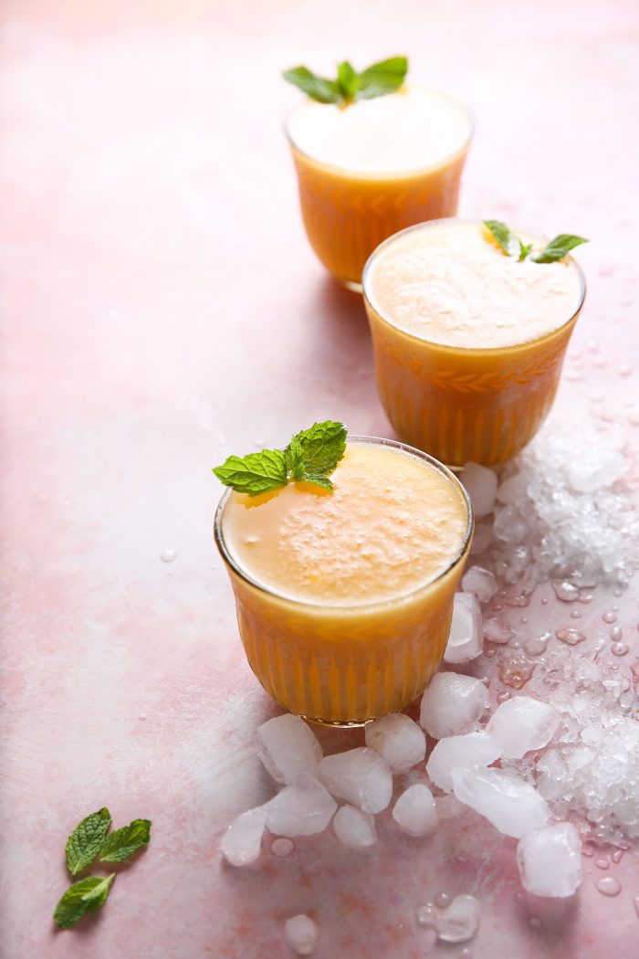 three cups of peach wine slushie