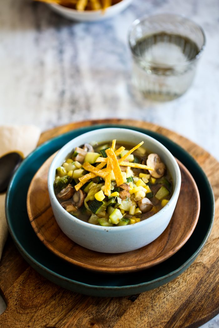 Mexican vegetable soup or sopa de milpa in a bowl